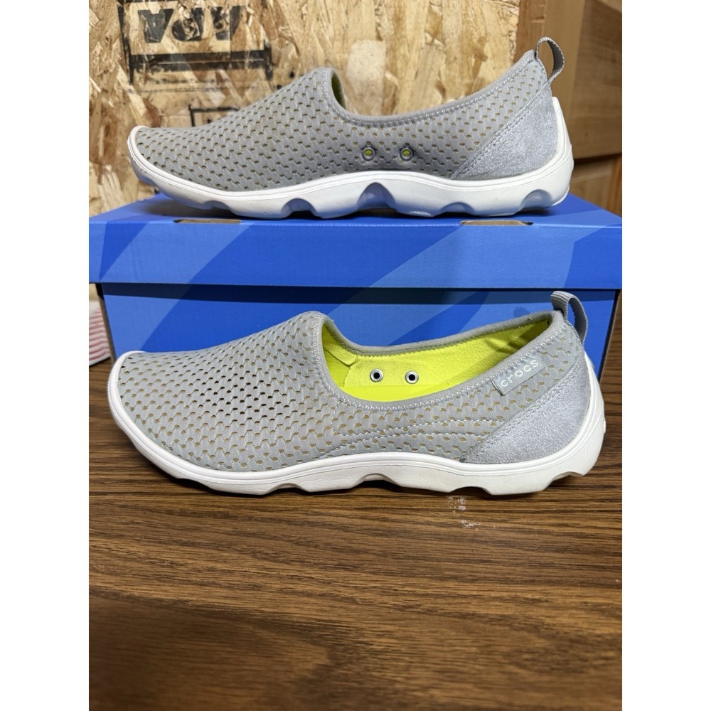 Crocs Duet Busy Day Skimmer Womens 8 Gray Lime Slip On Comfort Walking Shoes